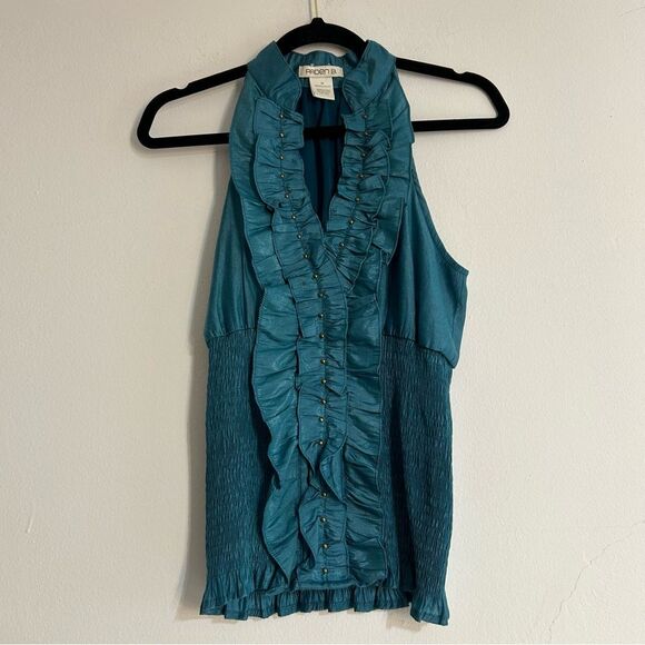 Arden B Y2K Ruffle Front Halter Tank Top Size Medium Mermaid Smocked - Picture 1 of 7